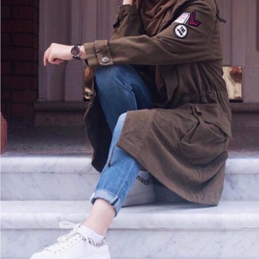 Zara Basic Denim Patch Utility Jacket Midi Zip Up… - image 1